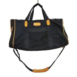 London Fog Vintage Large Weekender Duffle Bag Navy and Tan